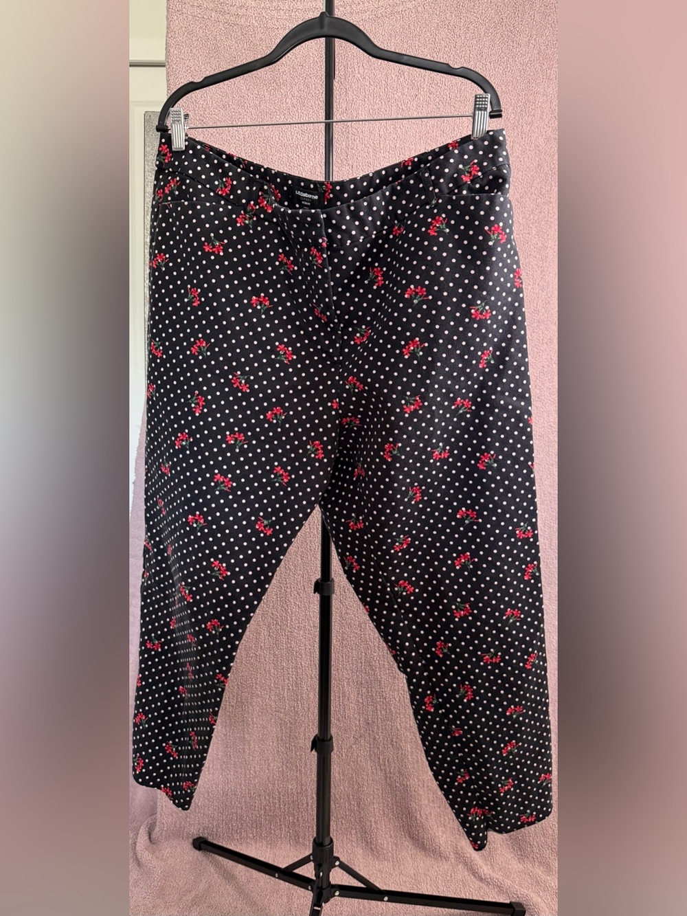 Liz Claiborne Career Woman Pants 16W Black Polka Dot Floral Classic Fit